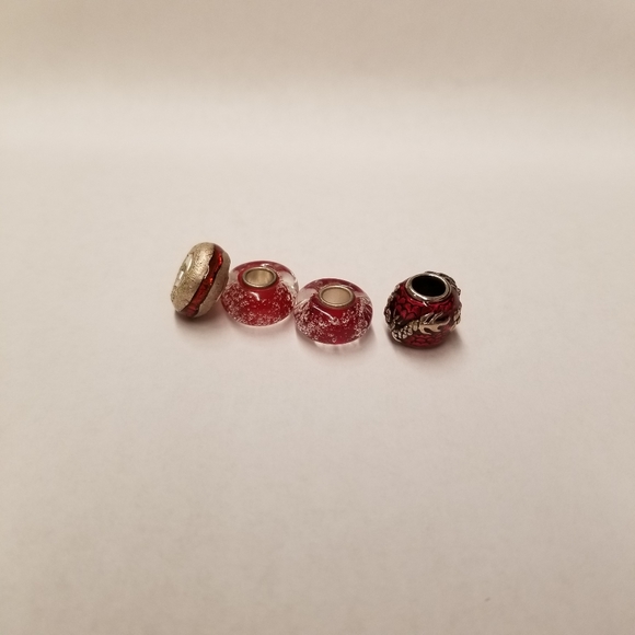 Set of 4 silver and red beads-DRAGON-year of the dragon - Picture 2 of 3